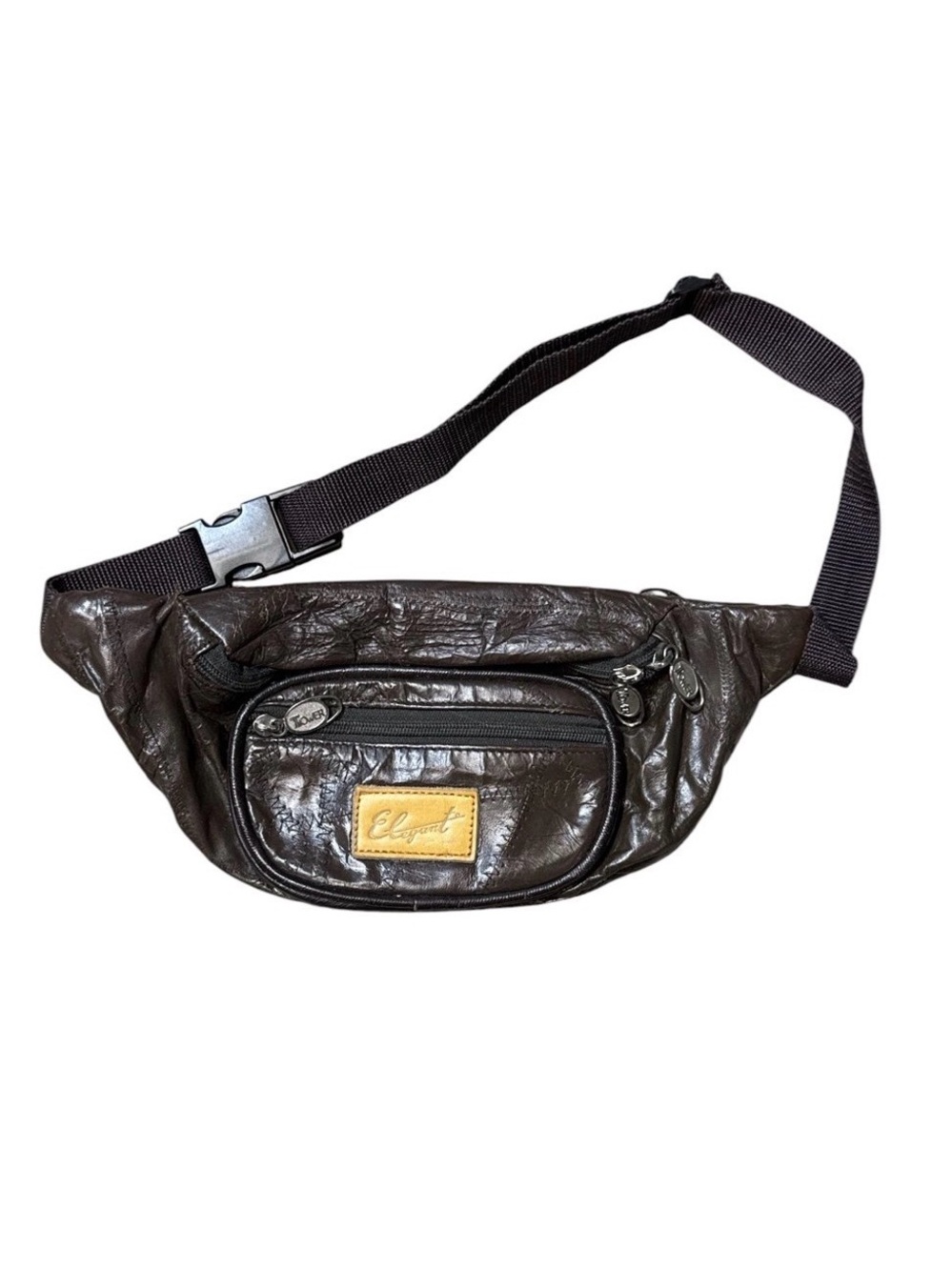 Vintage Elegant Tower Dark Brown Patchwork Leather Fanny Pack Waist Wallet Pack